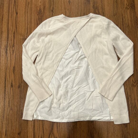 Garnet Hill Sweater Womens Small Cashmere Silk Button Front Pockets Ivory - Picture 3 of 6